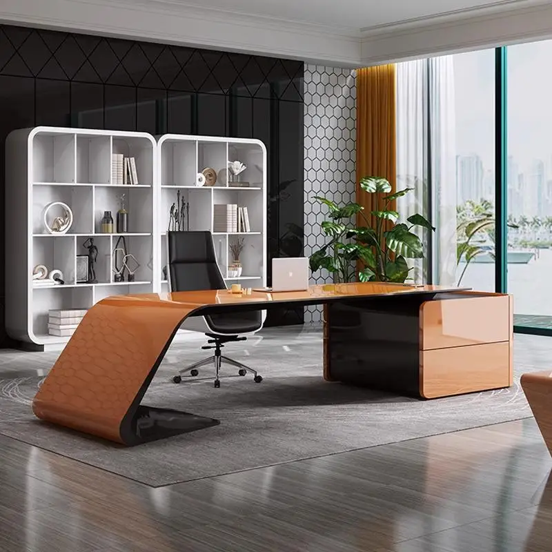 Unique Designer Office Desk คอมพิวเตอร์ Gaming Work Conference Office Desk Boss การอ่านที่ผิดปกติ Vintage Wooden Bureau Furniture
