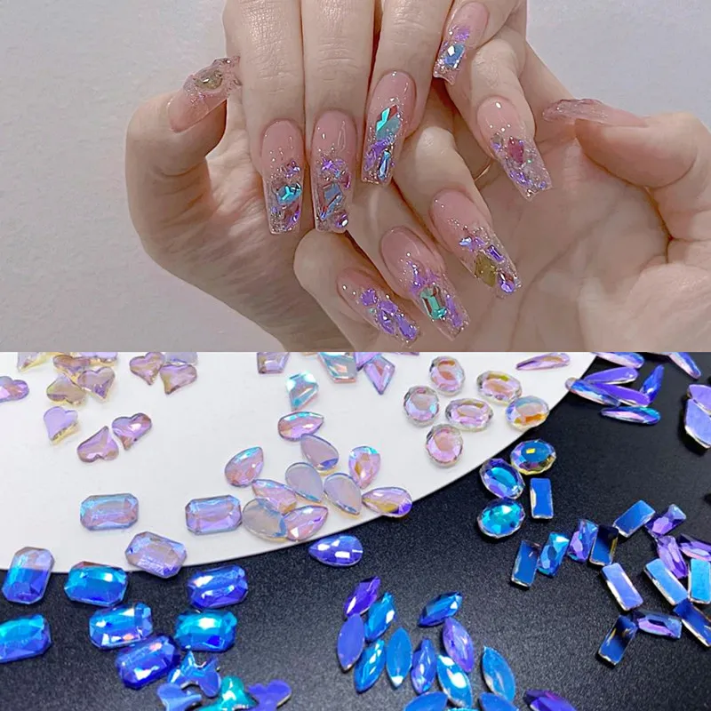 100pcs Transparent Purple Crystal Nail Diamond Strass Glass Rhinestones For 3D DIY Nails Art Decorations Supplies Rhinestone