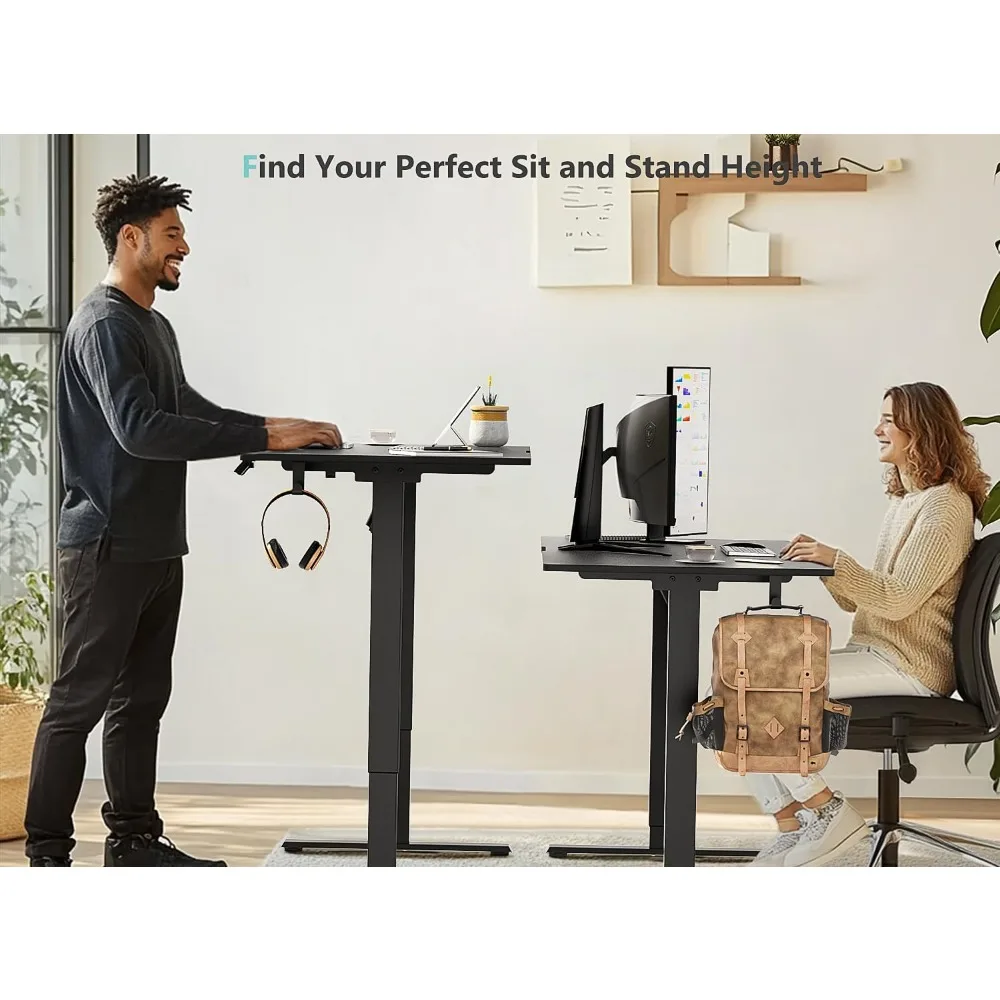 "24" electric desk, 55" tall, adjustable, 4-wheel, 4-height memory, 2-hook headphone stand, home office