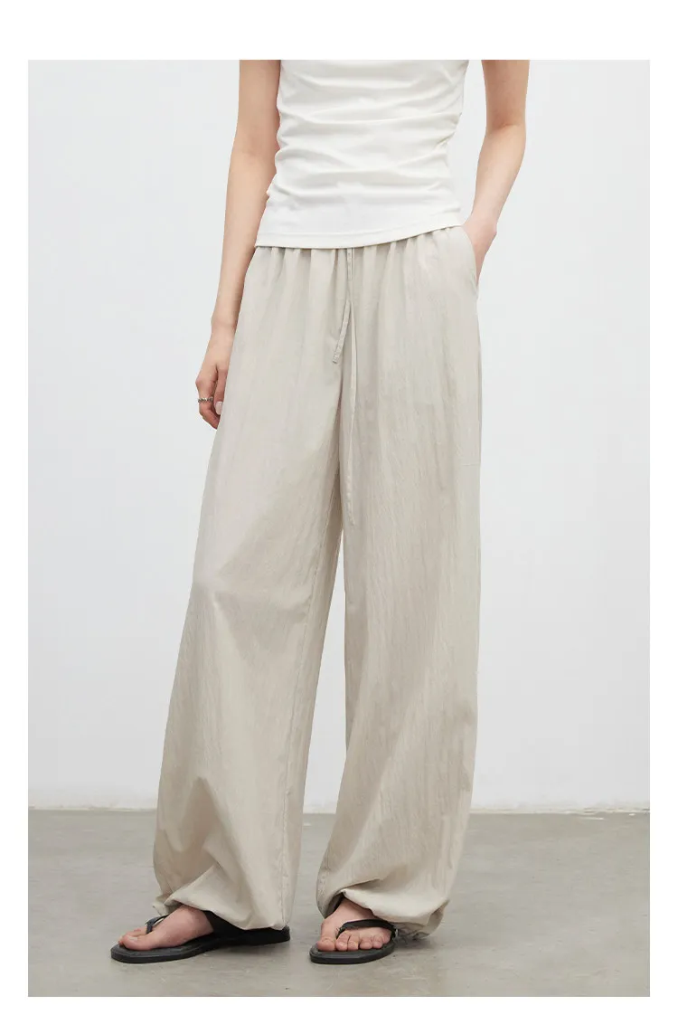 CHIC VEN New Women Pants Solid Loose Casual Wide Leg Pant Elastic Waist Female Thin Trousers Pleated Spring Summer 2026
