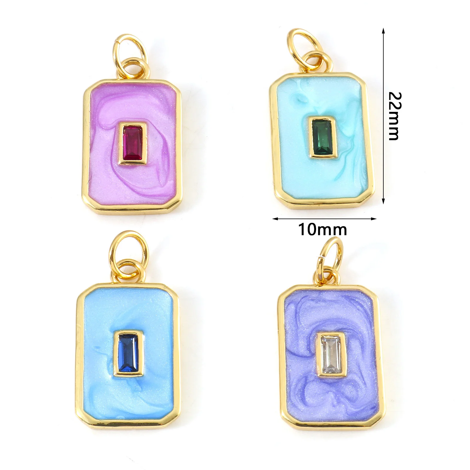 Copper Octagon Pendant Multicolor Zircon Simple Charm For Diy Earring Necklace Craft Jewelry Making Findings 22mm X 10mm, 1Piece