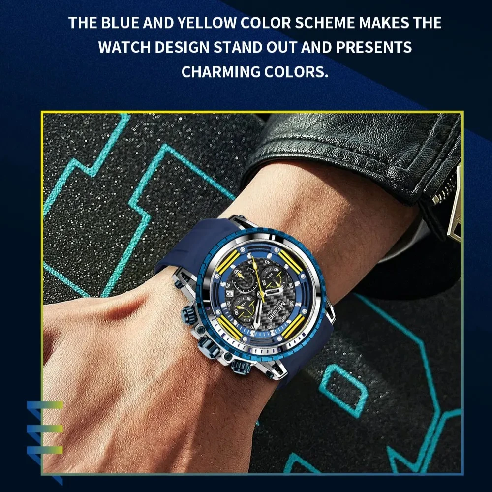 MEGIR 2143 Fashion Sports Silicone Quartz Men's Watch Chronograph Calendar Waterproof Luminous Watches for Men Reloj Hombre