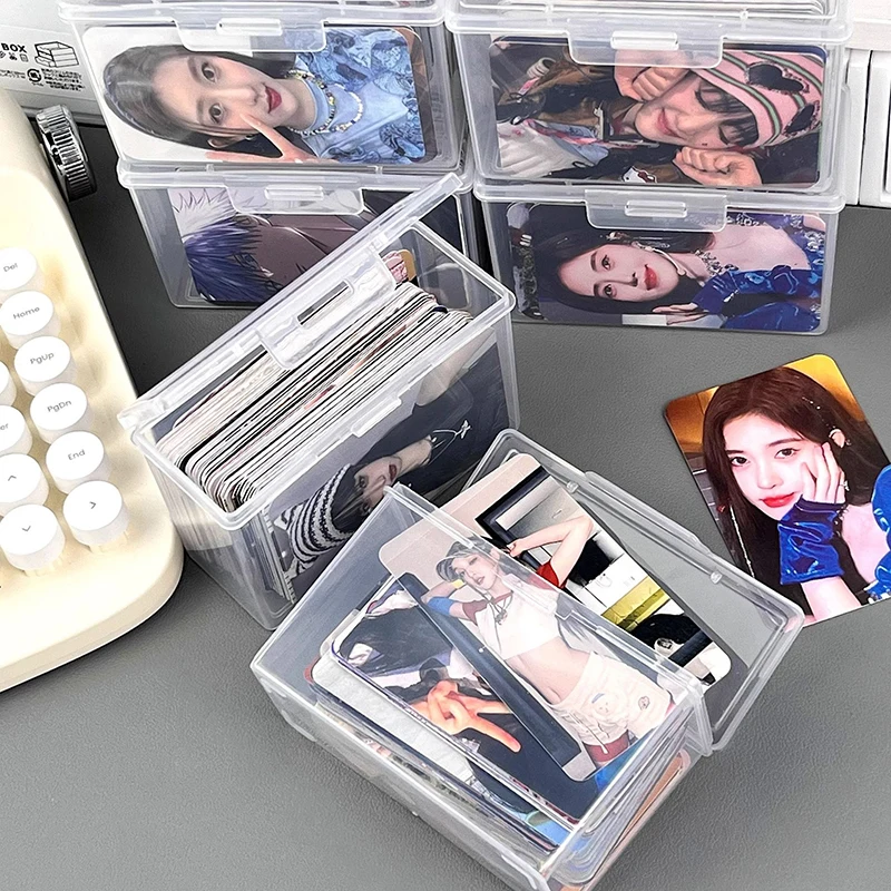 New Transparent Plastic Storage Box Photocards Small Card Storage Box Desk Organizer Box Classification Box Stationery