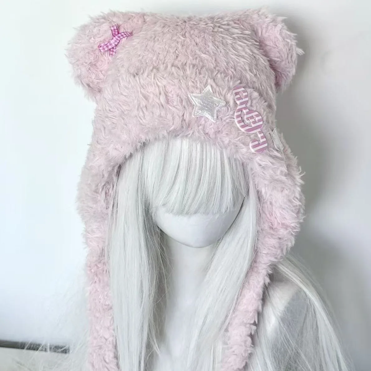Kawaii Japanese Girl Hat Harajuku Bear Ear Caps Y2K Gothic Punk Warm Star Music Note Bow Knitted Hat Keep Warm Scarf Beanie