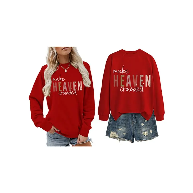 AEF6-Women's Letter Printed Sweater Crew Neck Long Sleeve Pullover Sweaters For Women