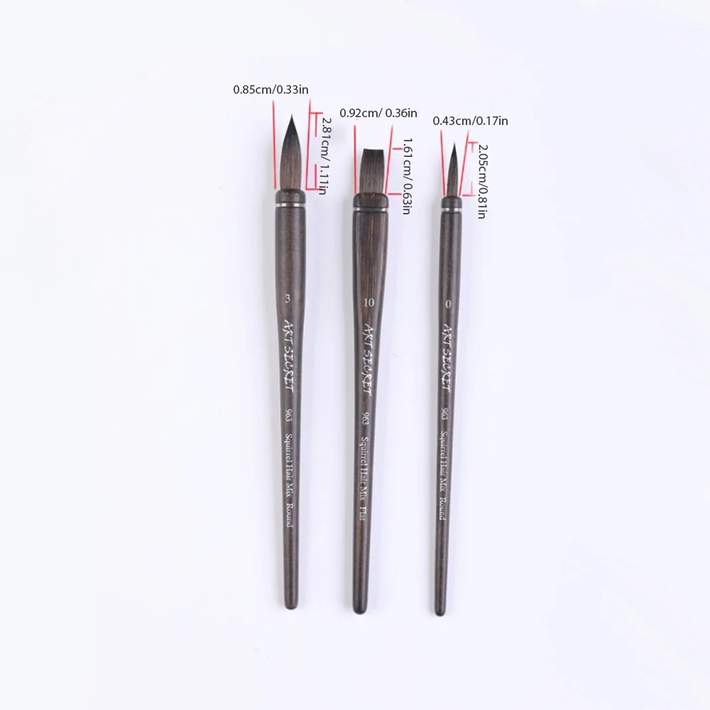 ArtSecret New Arrivals Professional Watercolor Brushes #963 3/Set Squirrel Hair Mix Smoked Bamboo Handle Acrylic Paints Art Tool