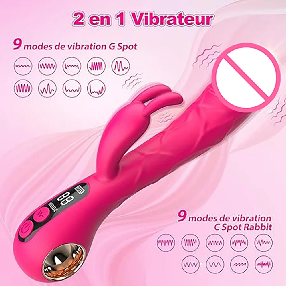2 in 1 G-spot Rabbit Vibrator LCD Display Vibrating Clitoral Stimulator Realistic Dildo Vibrator G-Spot Adult Sex Toys for Women - Image 2