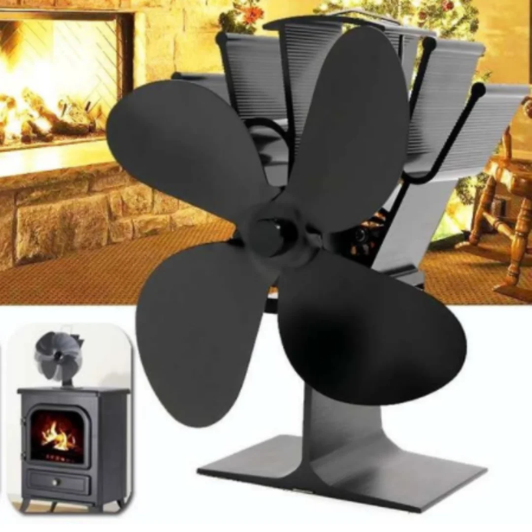 

4 Blades Heat Powered Stove Fan Wall Mounted Mini Fireplace Fan Log Wood Burner Eco-fan Quiet Fireplace Fan Heater