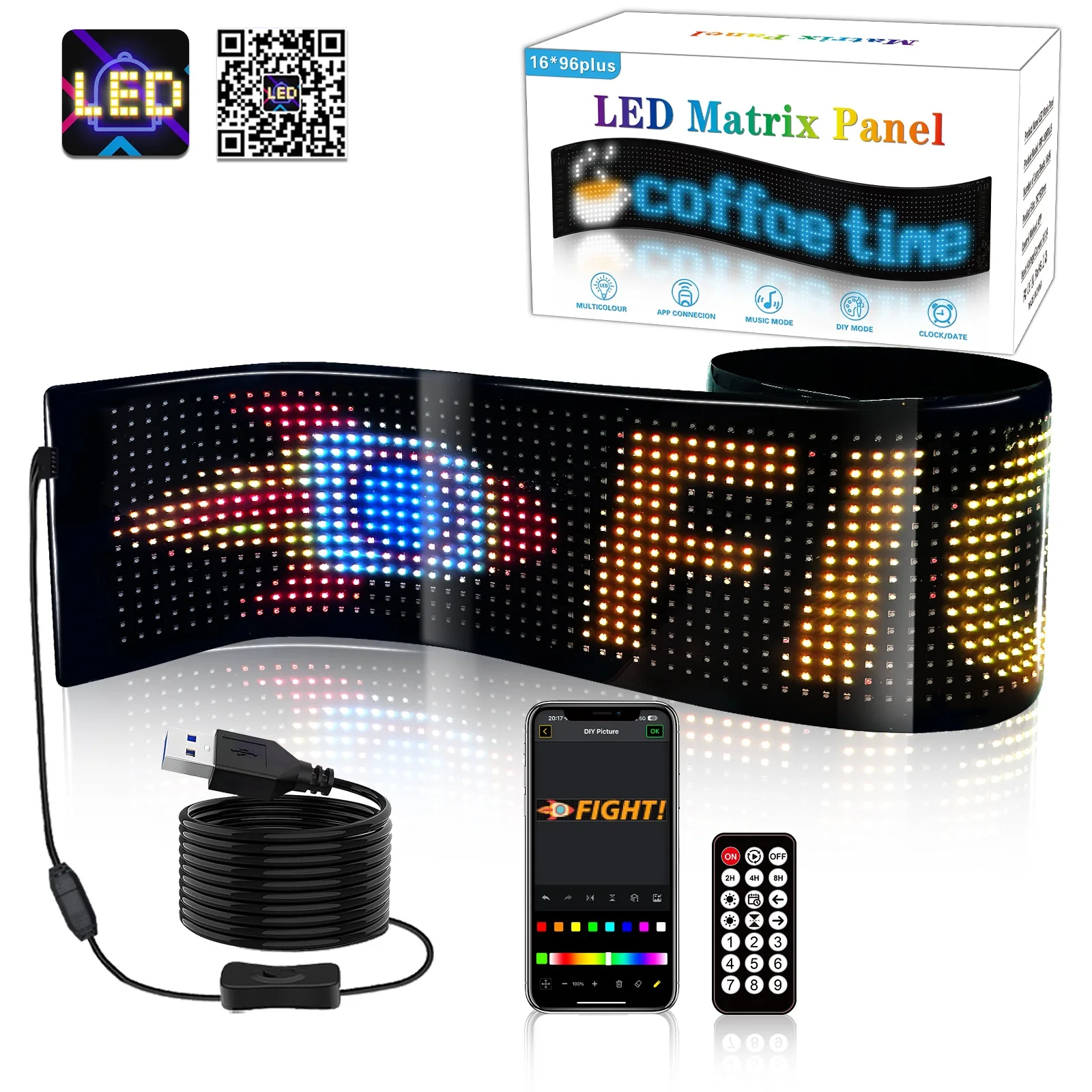 

LED Sign Programmable Flexible Scrolling Advertising Display Matrix Panel 16*64 Dots Bluetooth APP Control for Car Store Holiday