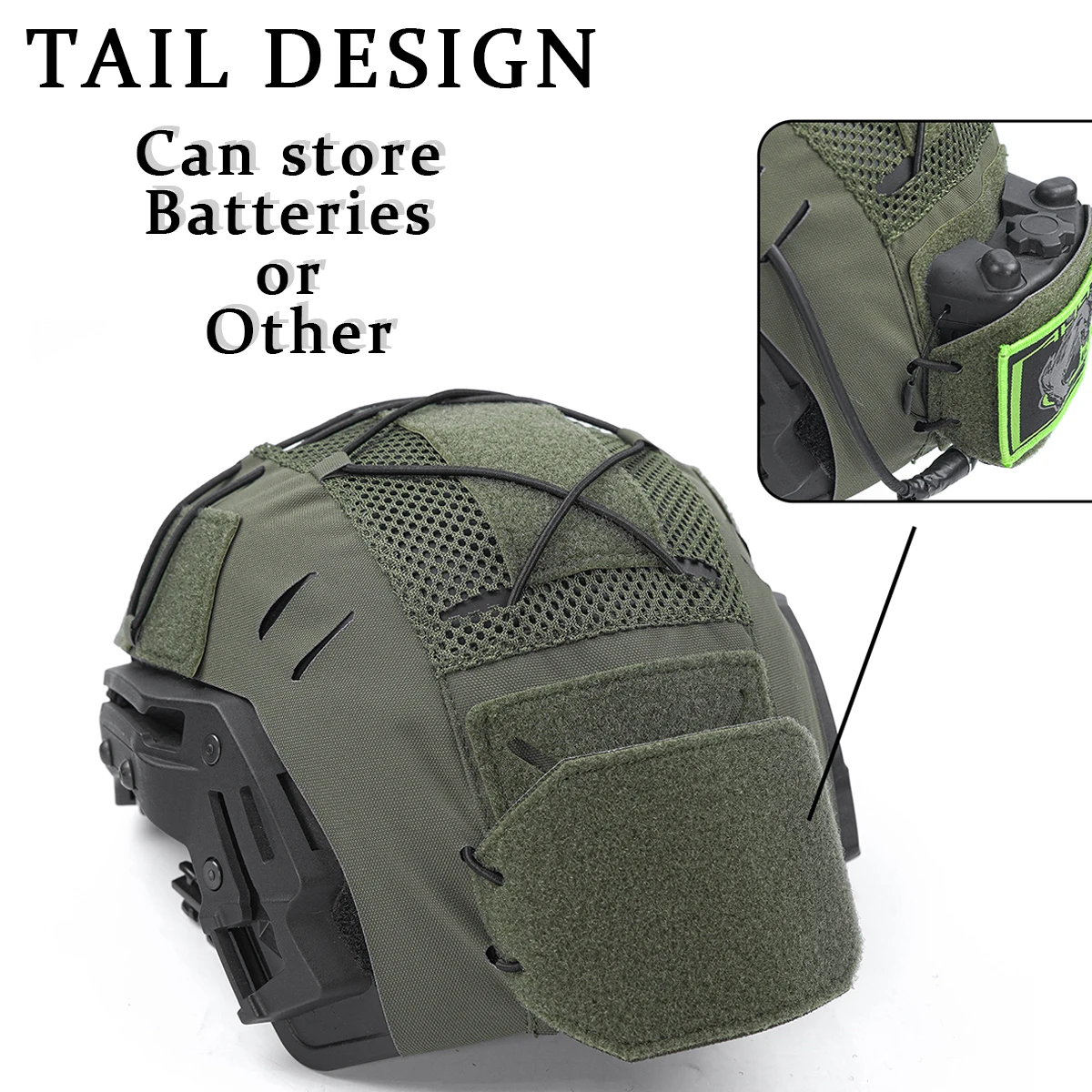 Capa de pano para capacete tático, para capacete wendy com bolso traseiro de bateria 500d cordura nylon militar, pano para capacete com