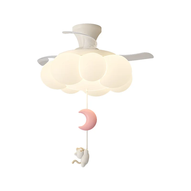 

Nordic Minimalist Ceiling Fan Light for Bedroom Living Room Kids Room Nursery Decor Cream Color Quiet Energy Saving LED