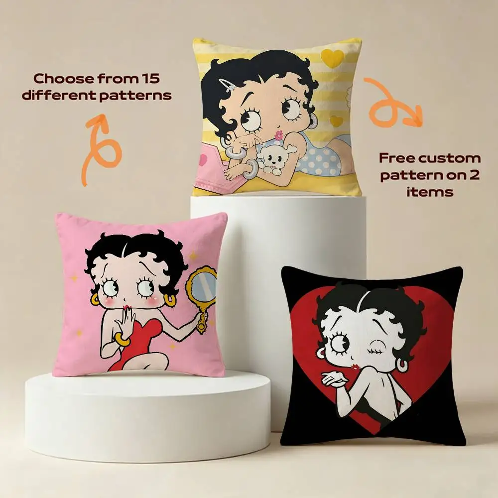 Vintage Cartoon B-Betty Boop-p Square Sofa Pillow Cover Solid Color Living Room Home Decor Cushion Case