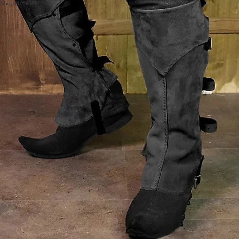 Multi‑Buckle Adjustable Leg Guards Faux Suede Boot Toppers Larp Role‑Play Cosplay Boot Covers Vintage Historical Stage Outfit