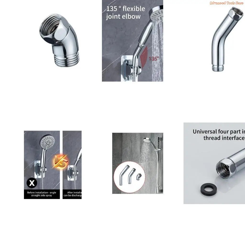 Stainless Steel Degree Rotating Shower Head Elbow Adapter in Silver Finish W91B