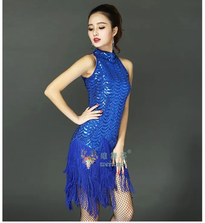 Lateinamerikanisches Tanzkleid für Damen, Sexy Fransen-Pailletten-Kleid für Salsa, Ballroom, Tango, Cha Cha, Rumba, Samba, Rave-Outfits, Tanzbekleidung – Detail 13