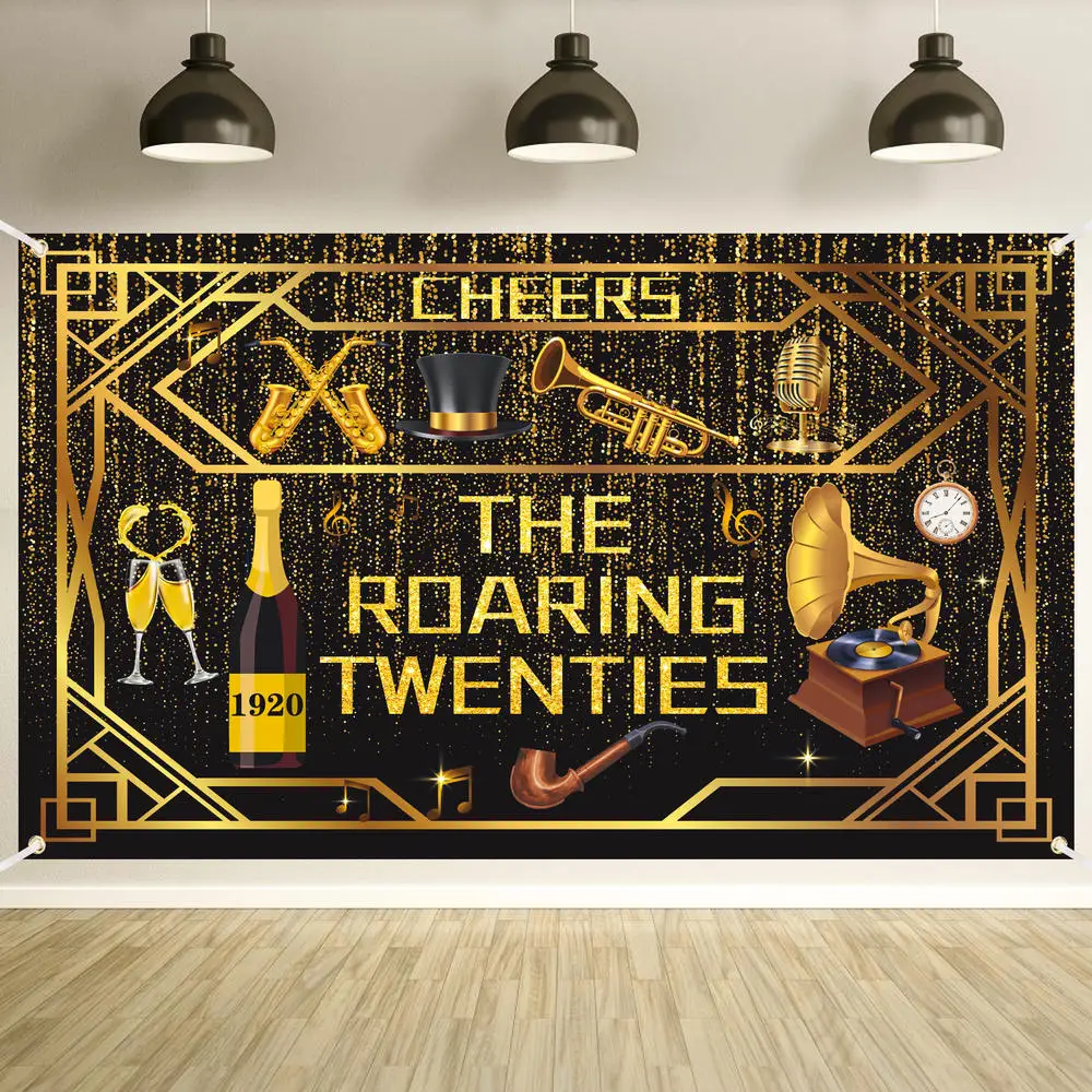 Roaring 20s Party Decorations Photography Backdrop Retro Jazz Party Roaring Twenties Party Banner for Roaring 20s Speakeasy Deco