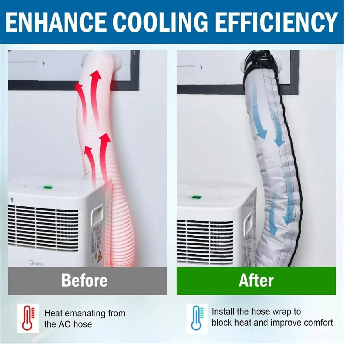 AT59 Portable AC Hose Insulation Sleeve Portable Air Conditioner Hose Cover Wrap for 5In & 5.9In Diameter Easy Installation