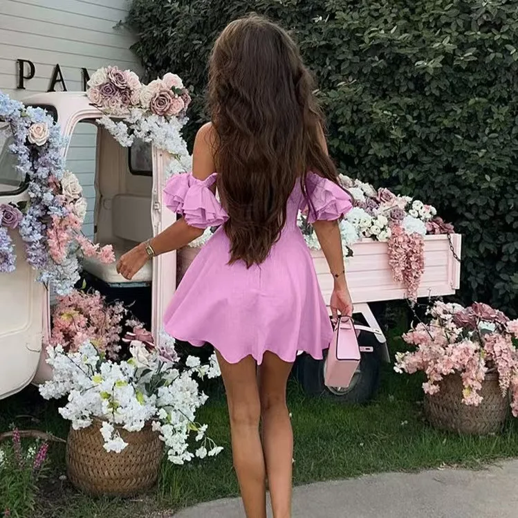 섹시한 플라워 스플라이싱 튜브 드레스, 패셔너블한 하이웨이스트 A라인 스커트, 코튼 지퍼 슬레 캐주얼 데일리웨어