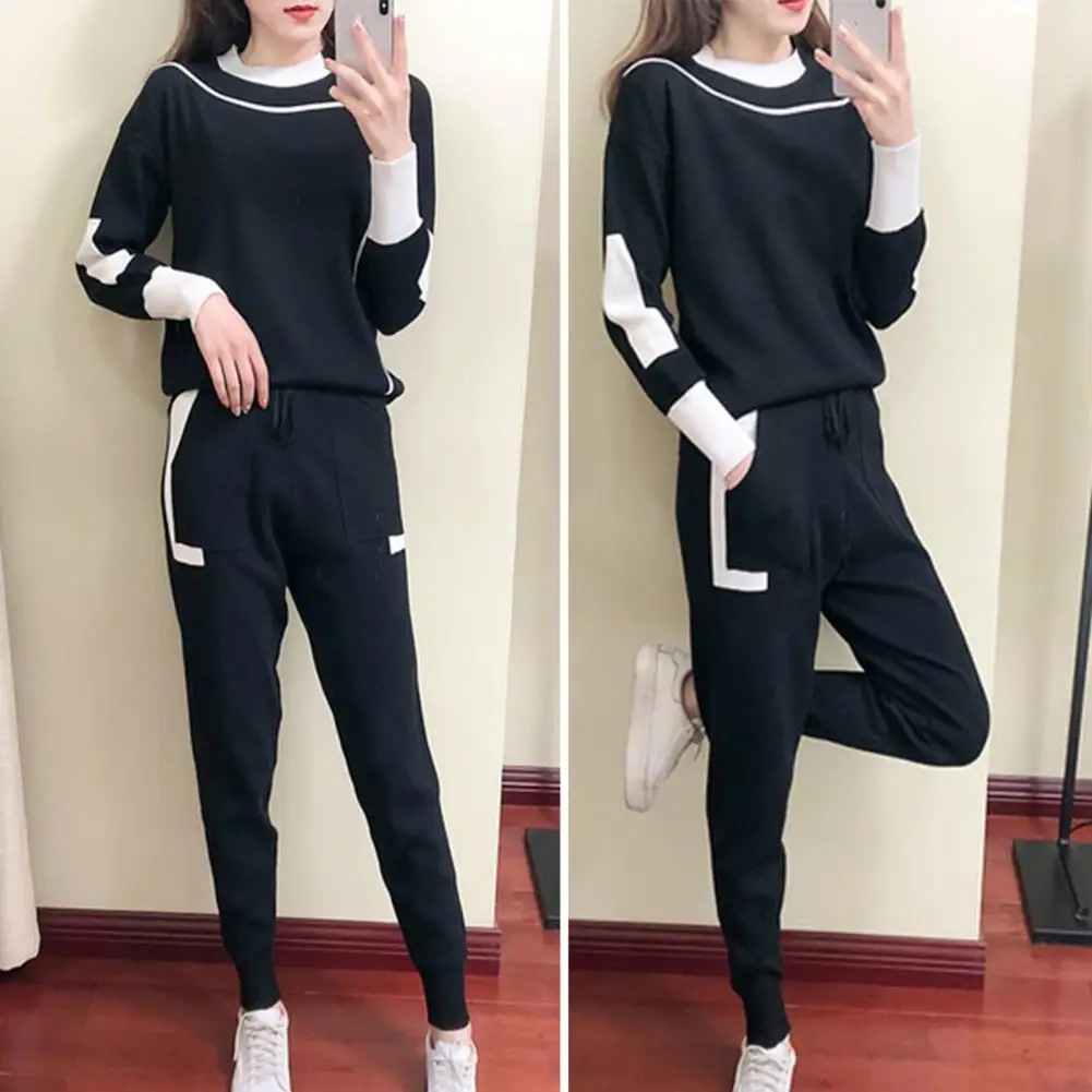 Drawstring Women Suit Stylish Women's Suit Sets Comfortable Color-matching Pullovers Pants for Home Outdoor Women Outfit