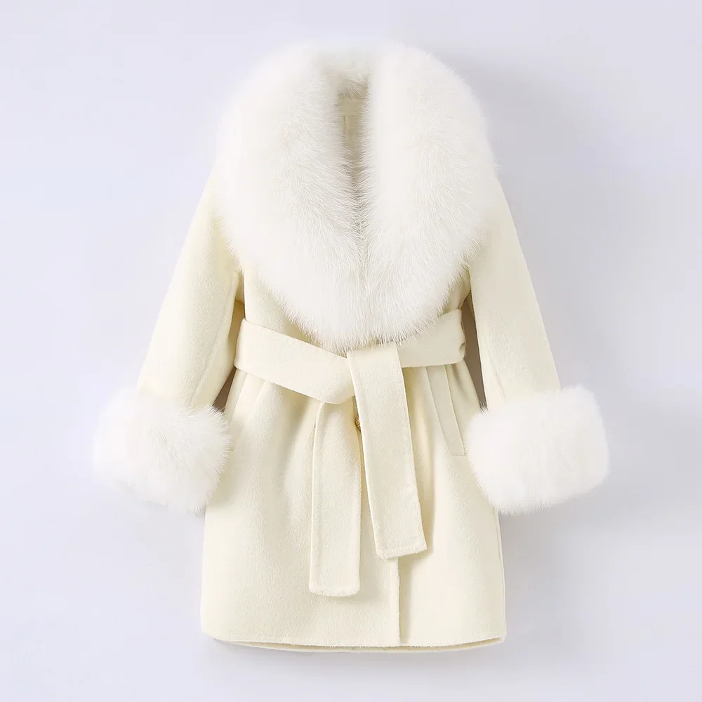 Winter Wool Coat For Kid Luxury Natural Fur Outerwear Children Baby Trench Coat Thick Warm Fox Collar Child S3908