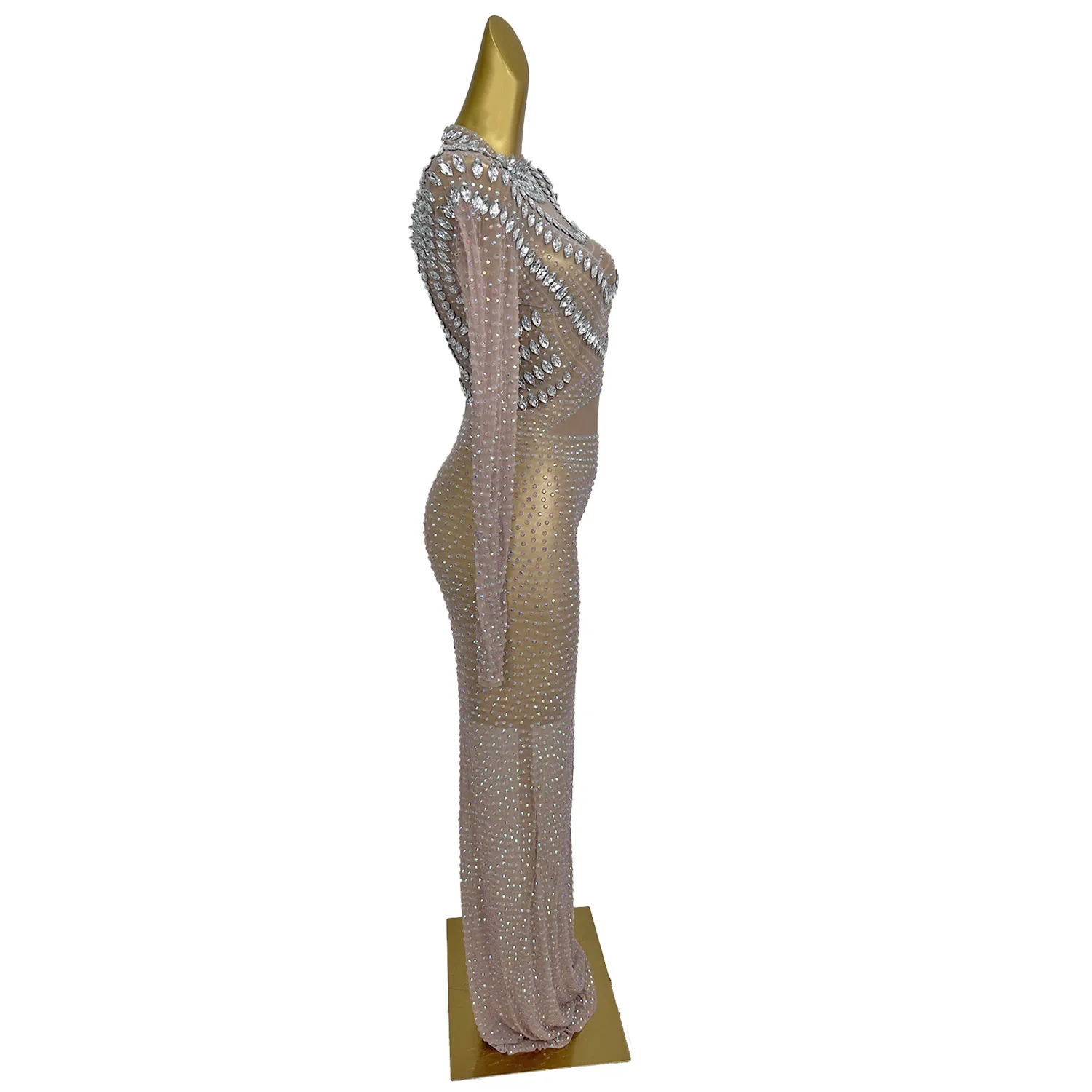 Sexy See Through Verjaardag Banket Diamanten Jurk Vrouwelijke Outfit Vrouwen Cocktail Bodycon Jurk Vloerlengte Avondjurk