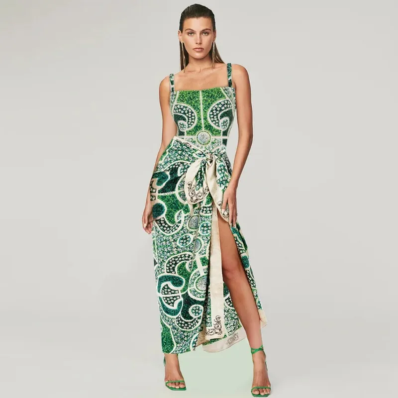 One Piece Swimsuit For Women European And American Swimwear Green Ethnic Style Printing One-piece Swimsuit Suit Women