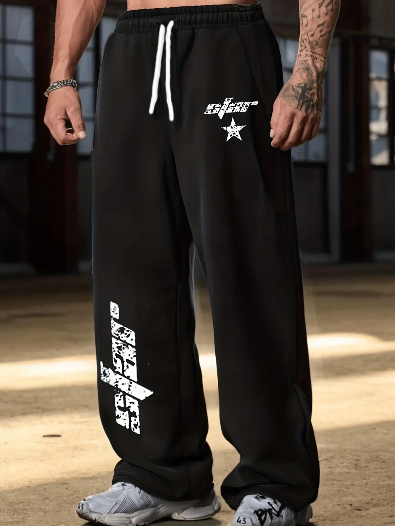 2026 Summer Kids Quick Dry Loose Pants White Star & Distressed Cross Print Drawstring Elastic Waist Casual Streetwear Trousers