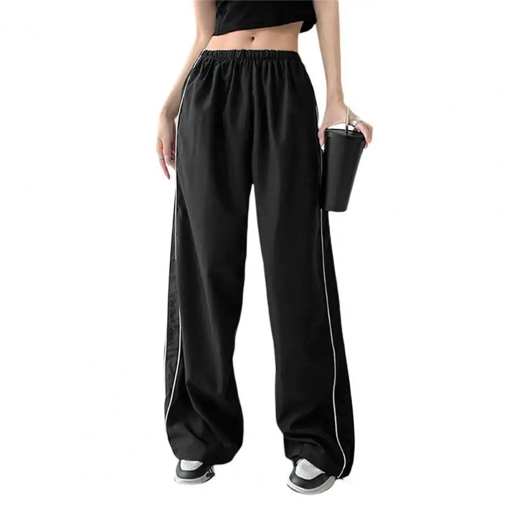 

Exercise-friendly Wide-leg Pants Elastic High Waist Wide Leg Pants with Side Drawstrings for Women Solid Color Trousers