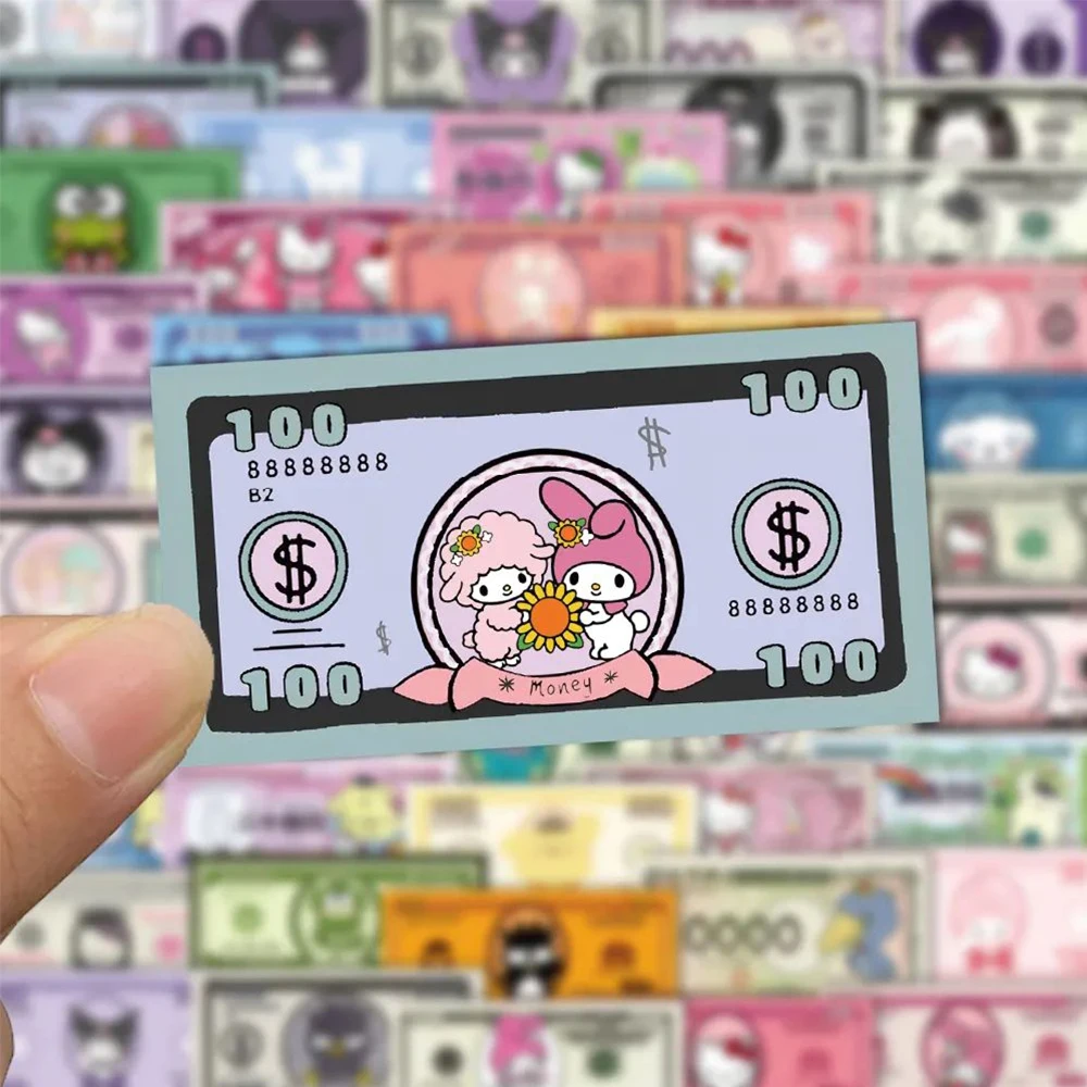 

10/30/50pcs Cute Sanrio Money Cartoon Stickers Kawaii Kuromi My Melody Decals DIY Luggage Phone Laptop Creative Graffiti Sticker