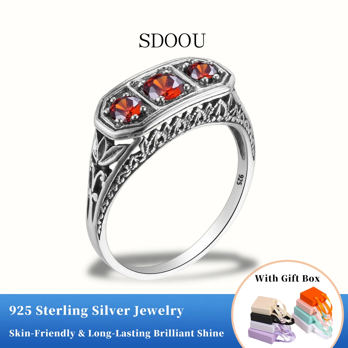 

Винтажное женское кольцо SDOOU с муассанитом 0.3 карата, серебро 925 пробы, сертифицированное, с тремя камнями, для вечеринок, модные украшения 2026 года, подарки на День рождения, новинка