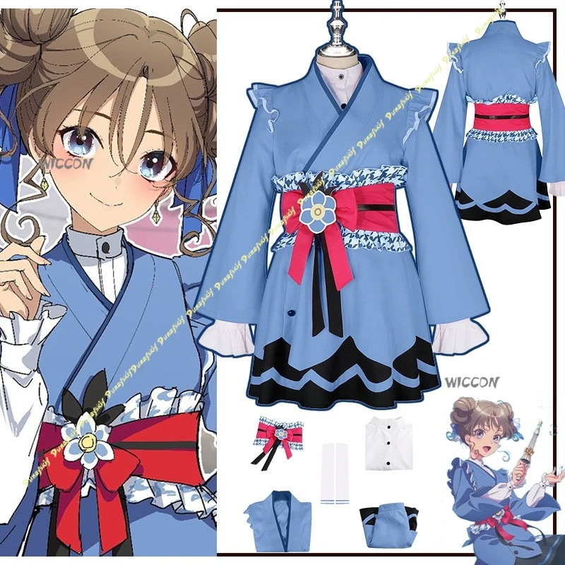 

Костюм Maebashi Witches Oizumi Mai, костюмы для косплея, женское платье с париком, синее кимоно, юбка с уплотнением на талии, рубашка для девочек, Рождество, Хэллоуин