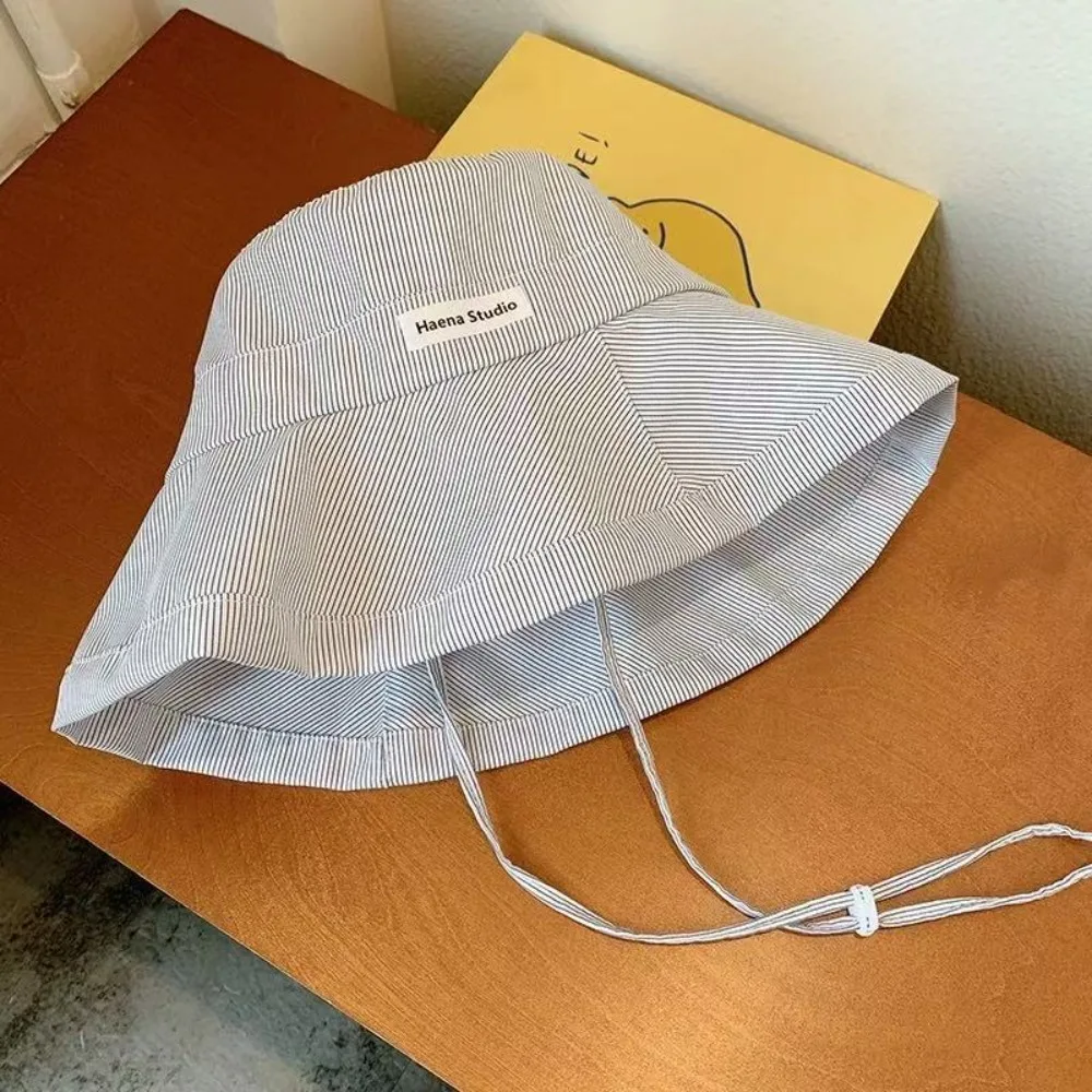 Czapki typu bucket hat Y2K z szerokim rondem, w kolorach cukierków, ze sznurkiem, w paski, letnie czapki damskie