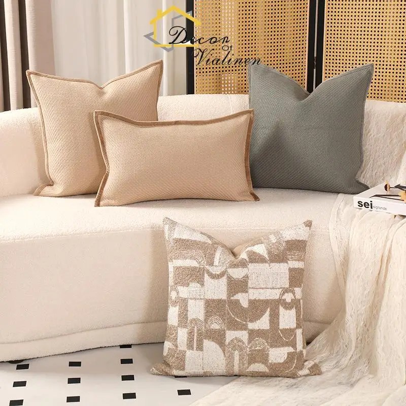 French Light Luxury Minimalist Solid Color Sofa Pillow Cover Retro High Quality Living Room Cushion Homestay Villa Sofa Pillow C