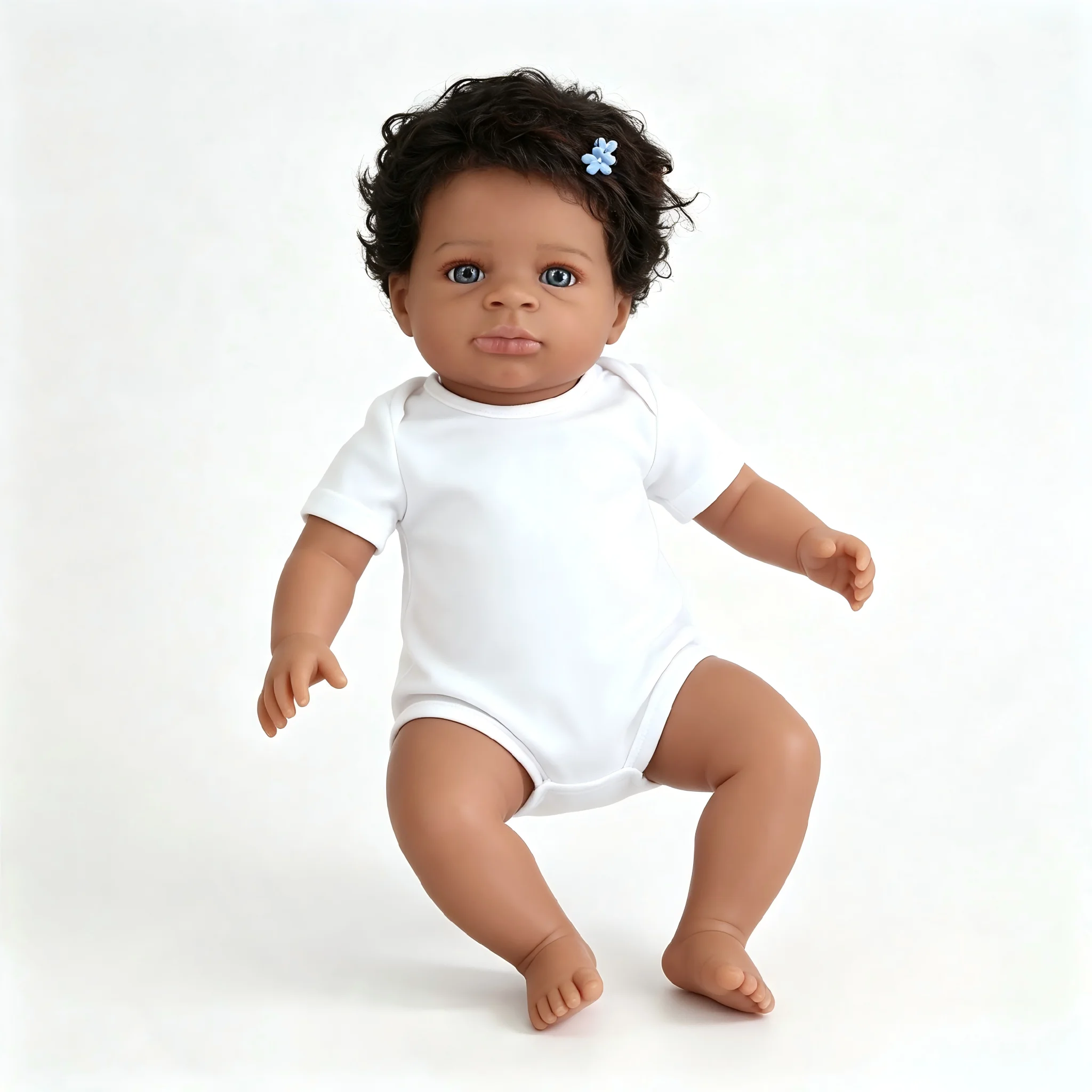 19-Inch Realistic Baby Doll Fluffy Curly Hair Hand-Painted Fine Features Soft Vinyl Material Suitable for Ages 3+ Birthday Holiday Collectible Gift