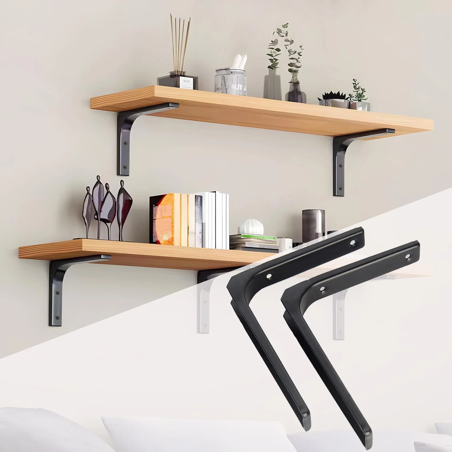 Heavy Duty Shelf Brackets, Decorative Steel Matte Black Floating Shelf Bracket Joint Angle Bracket Shelf Support