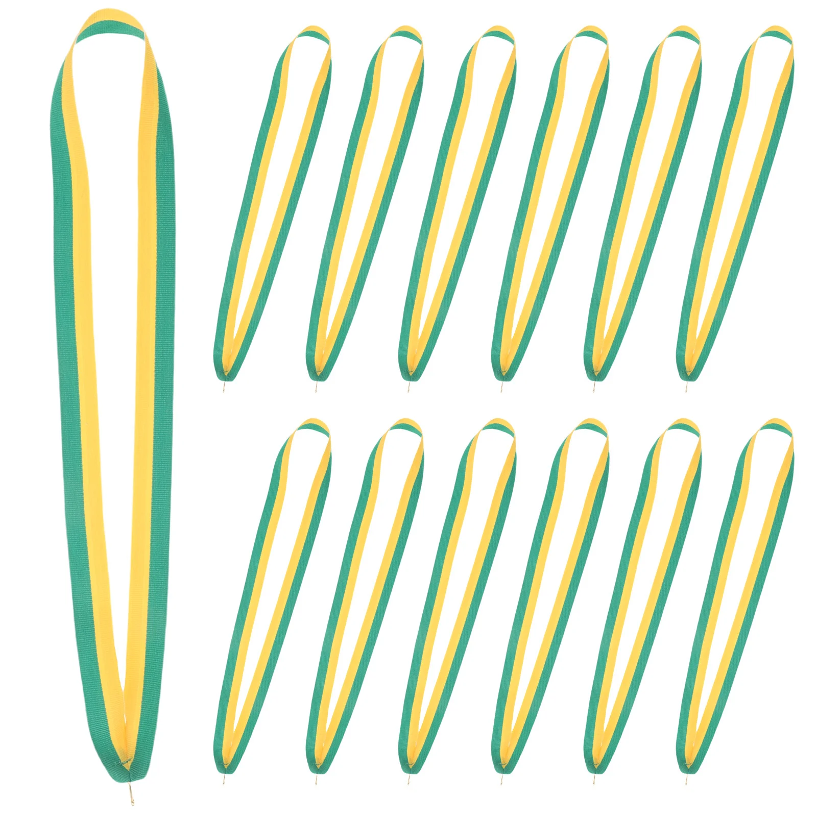 

20Pcs Medal Lanyards Yellow Green Striped Snap Clip Neck Straps for Sport Meetings Party Award Medals Lanyards for Medals