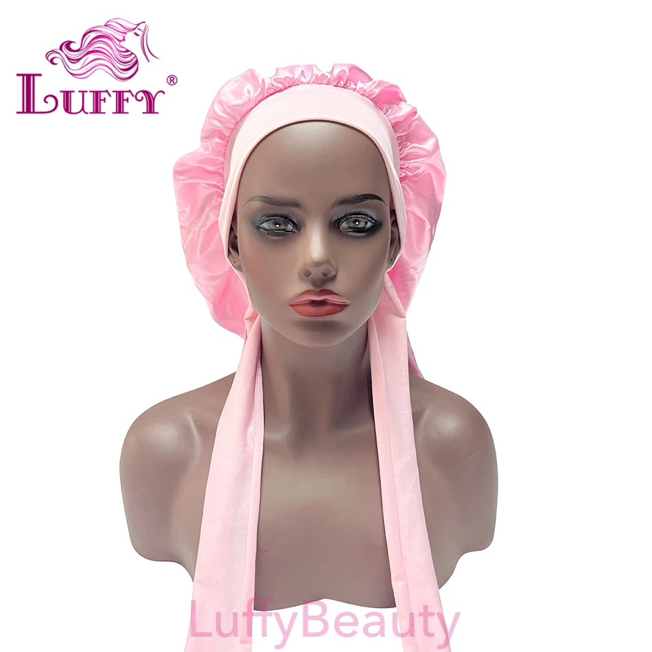 Bonnets de cabelo para mulheres negras, grande, longo, cetim, para tranças, gorro de seda com faixa elástica, boné de dormir, 1 peça