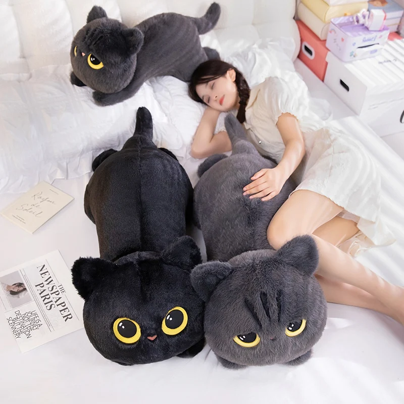 Stuffed Soft Lying Cat Cute Cat Plush Pillow Cushion Lovely Black Cat Sleeping Pillow Christmas Gifts