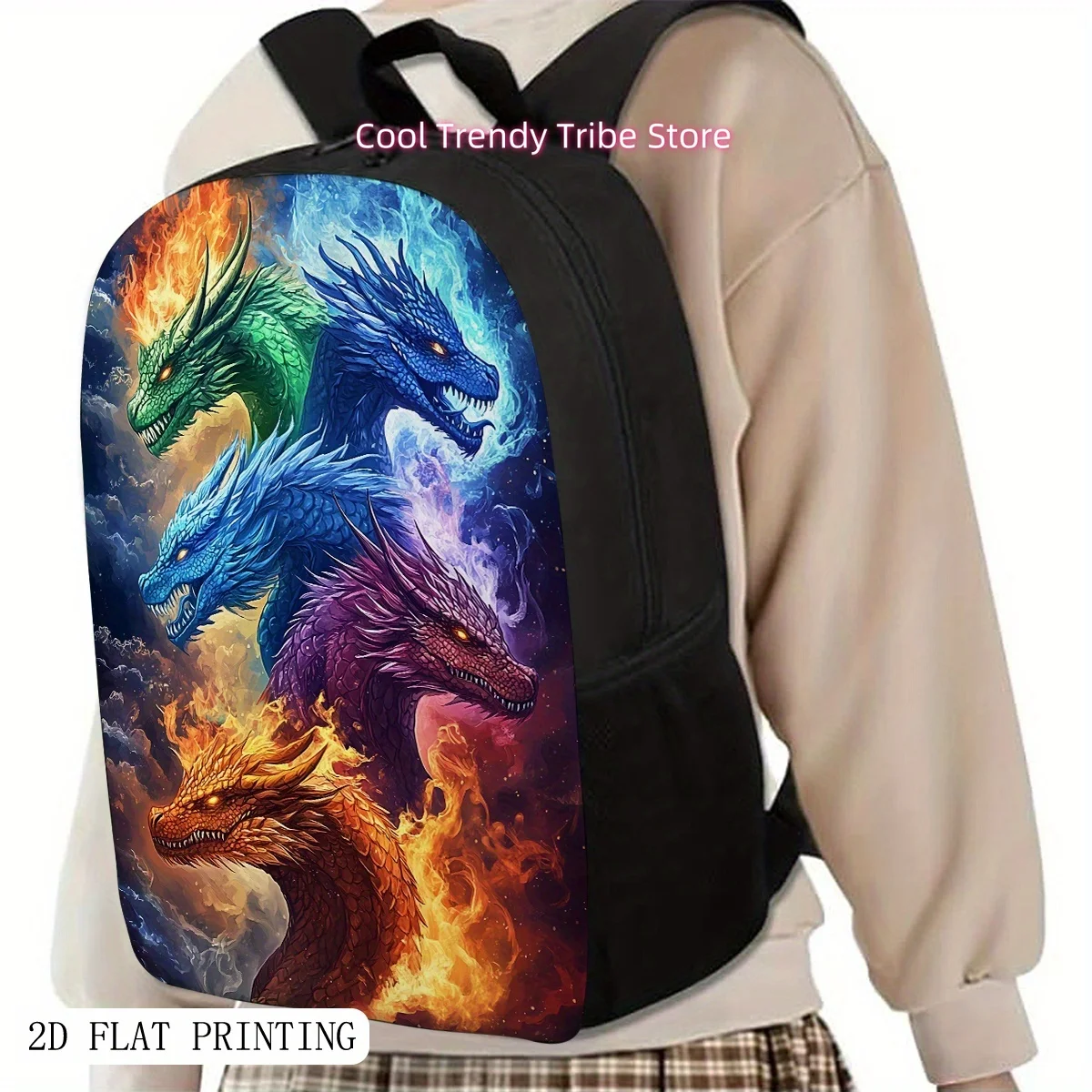 Dragon Print Backpack Suitable for & - Lightweight Laptop Book Bag with Adjustable Straps, Zipper Closure & Dragon Motif - Colle