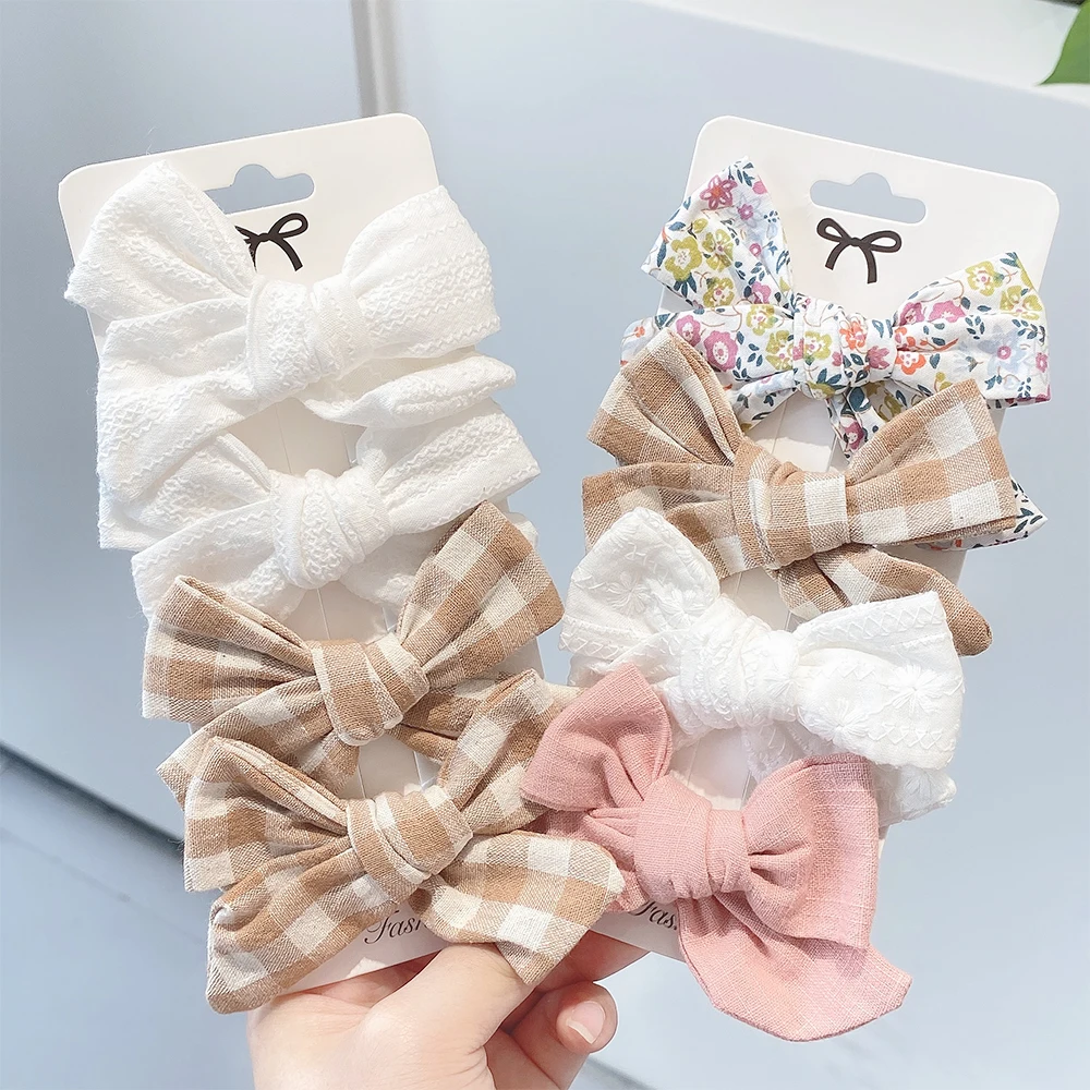 4Pcs/set 2022 New Cotton Linen Print Hairpins for Cute Girls BB Boutique Hair Bows Clips Barrette Headwear Kids Hair Acesssories