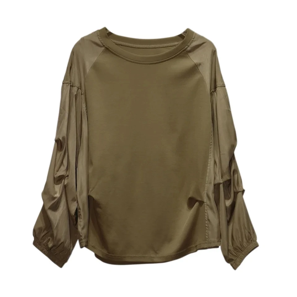 

Women's Solid Color Lantern Sleeve O-neck Loose Casual Trendy T-shirts Female Clothes Tops2025 Spring New Fashion American