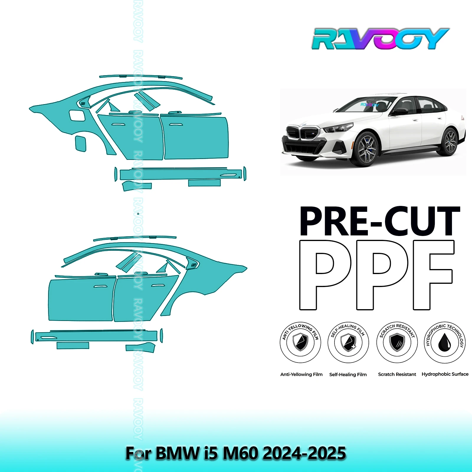 

For BMW i5 M60 2024-2025 8.5mil Clear Matte Pre-Cut PPF Door & A/B Pillar Kit TPU Paint Protection Film Set
