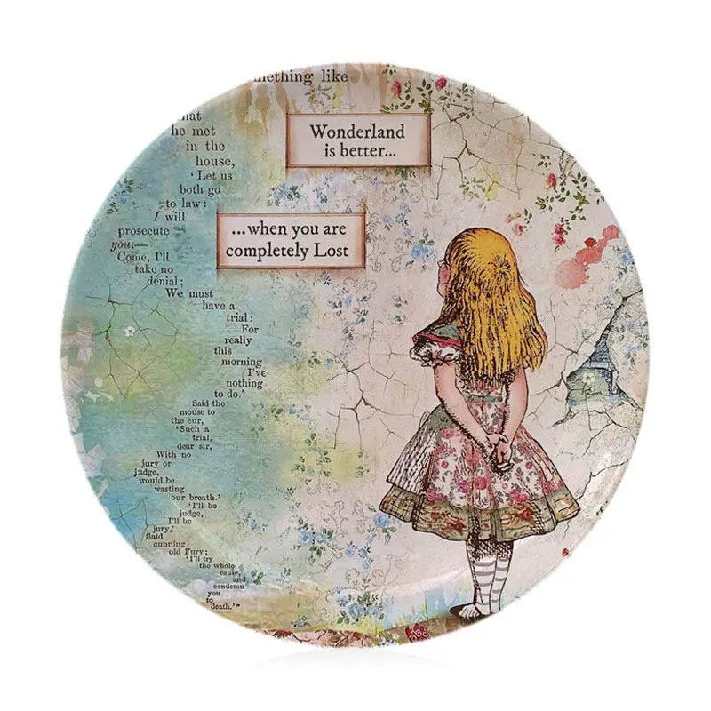 Alice in Wonderland Hand Painted Ceramic Decorative Plate Handmade Illustration Wall Hanging Artwork Home Decor Display Plate