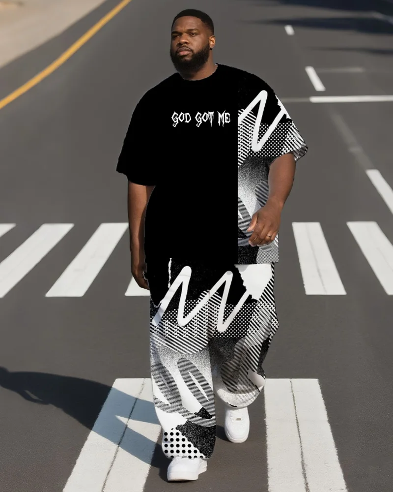 

S-9XL Men's Plus Size Hip-Hop Street Short Sleeve T-Shirt and Pants Two-Piece Set