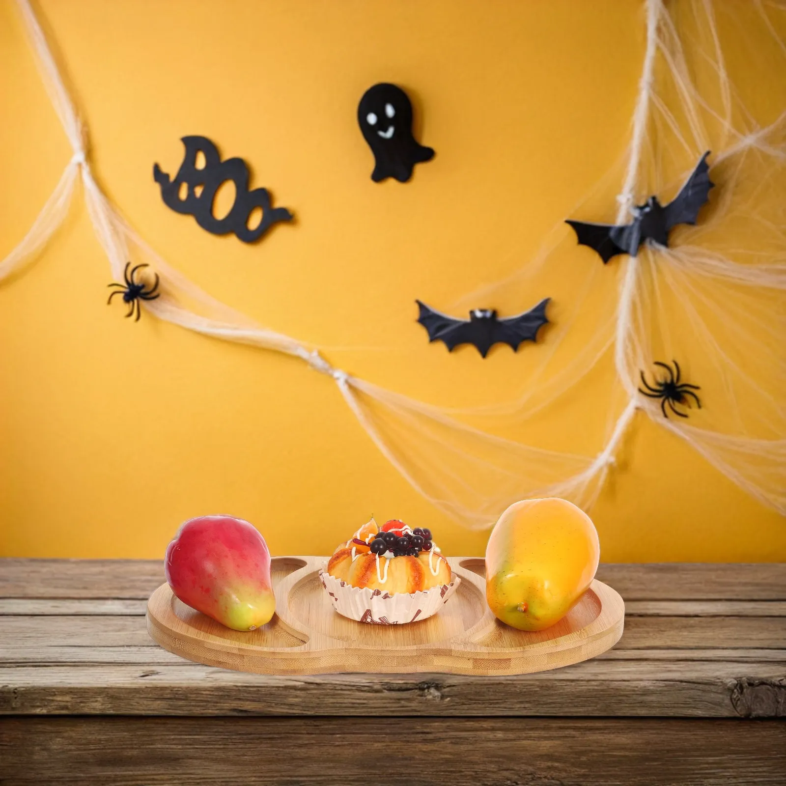 Wooden Pumpkin Serving Platter Bamboo Snack Tray with Smooth Finish 3 Section Layout for Fall Harvest Parties Appetizers