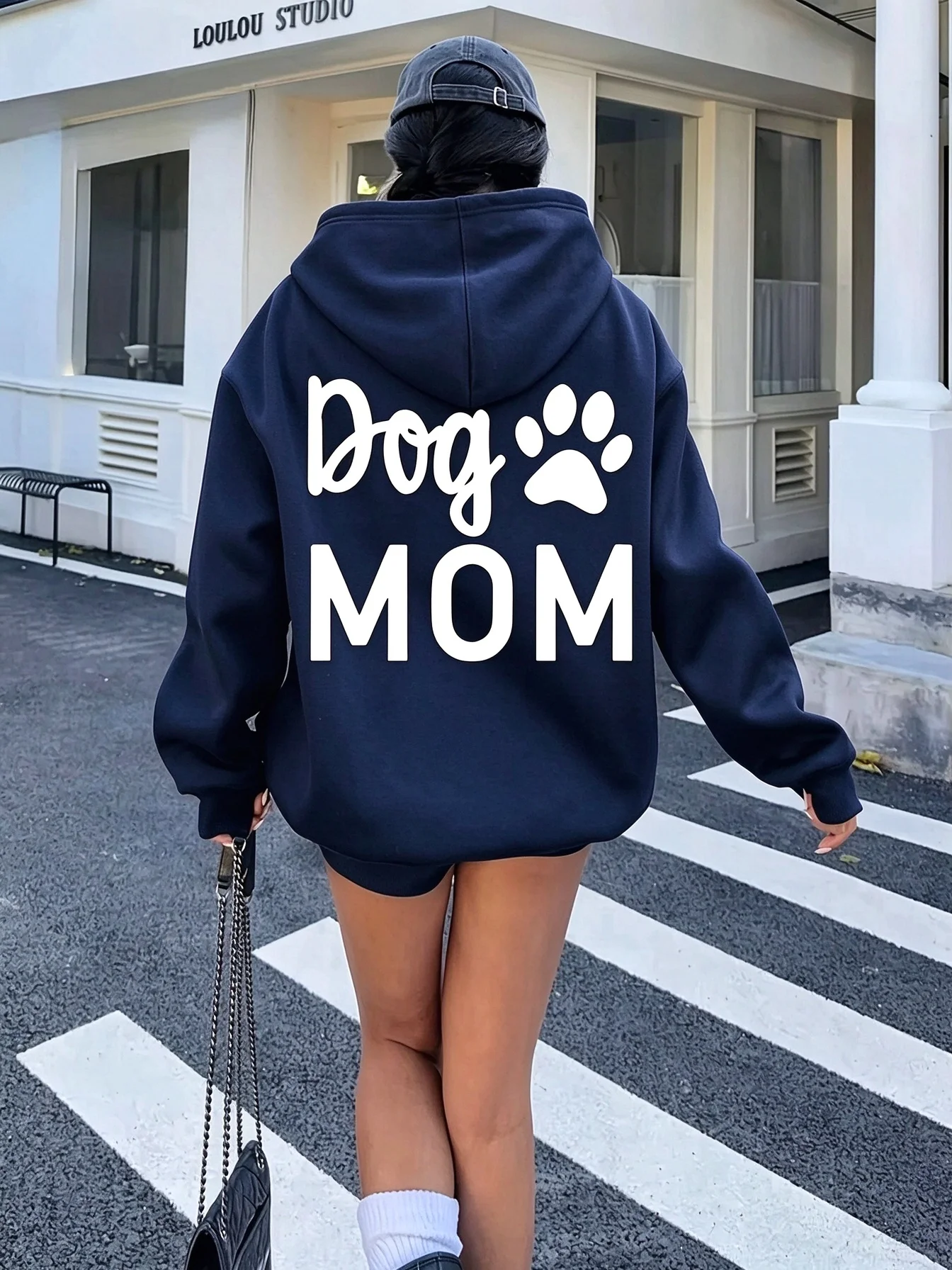 2026 Women Loose Hooded Sweatshirt, Dog Mom Paw Back Graphic Print, Soft Warm Pet Lover Streetwear Pullover Tops For Daily Wear