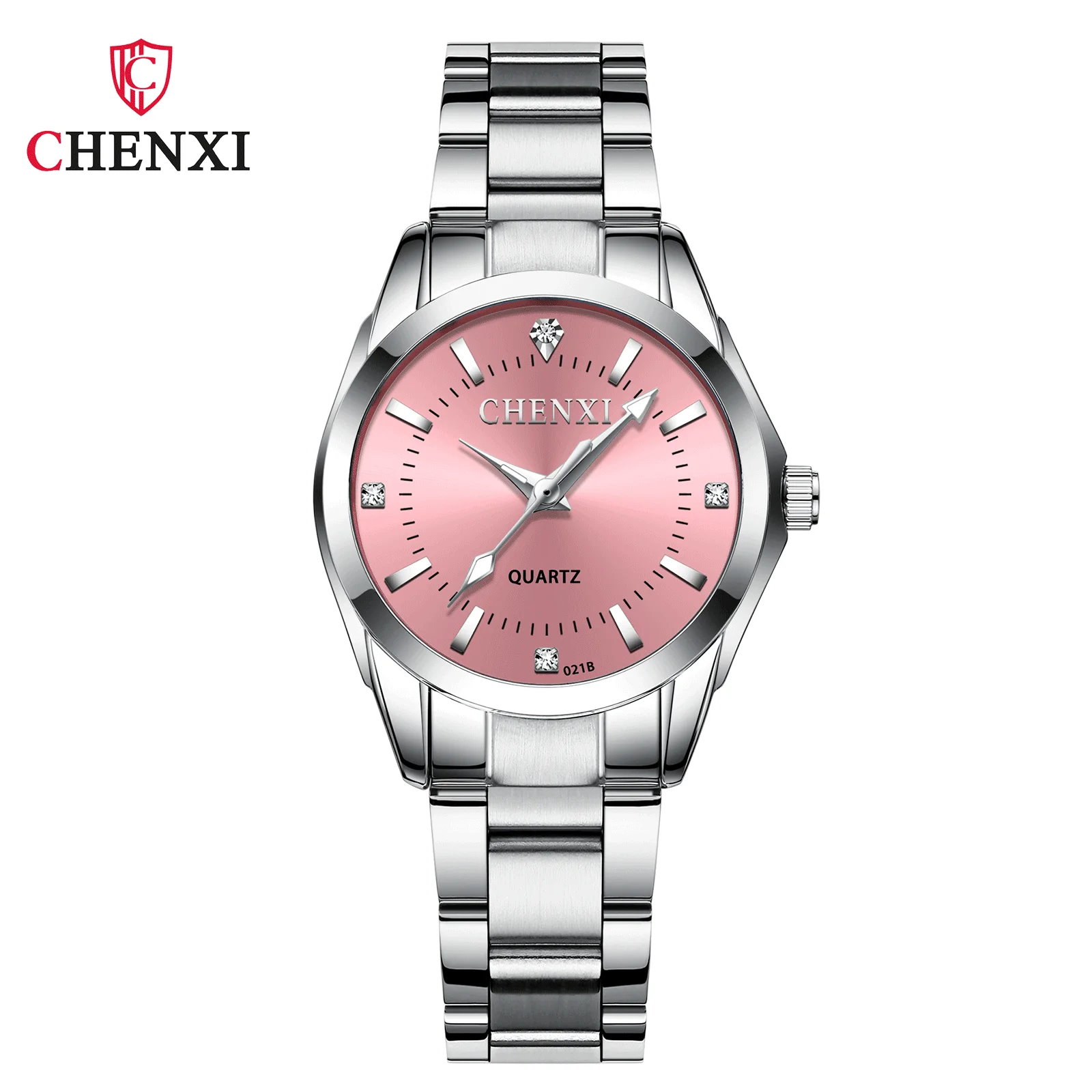 CHENXI 021B jam tangan Gaun Wanita jam Quartz gelang baja mode wanita berlian jam tangan pasangan jam wanita Relogio Feminino