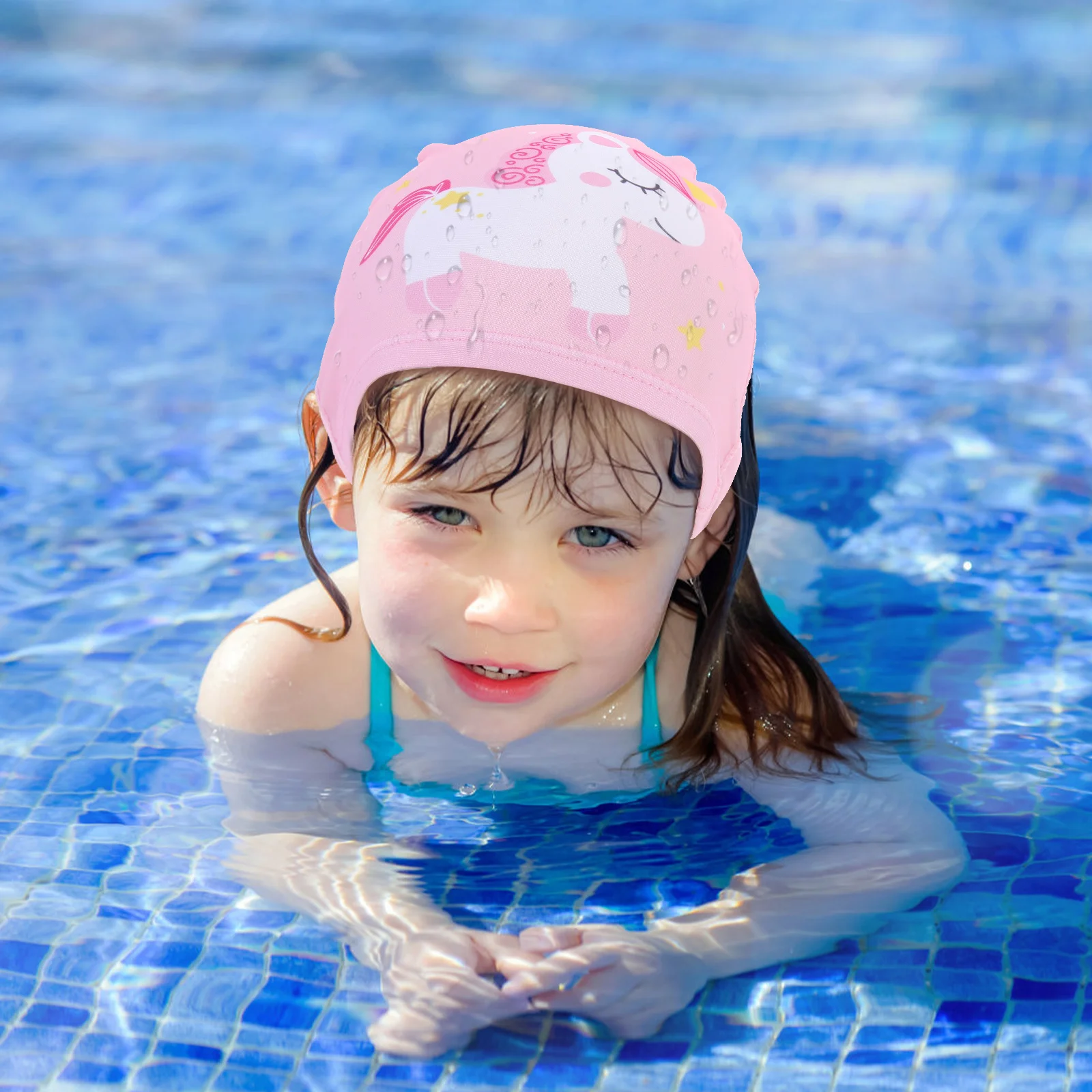 Topi renang anak, 3 buah topi poliester nyaman elastis pasokan anak kartun