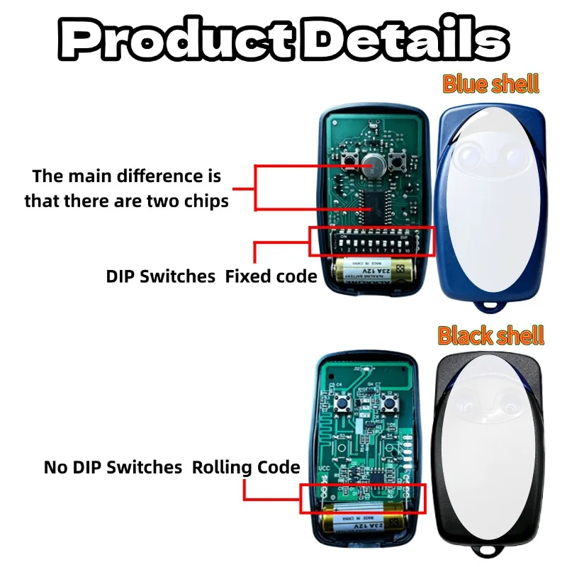 433.92MHz DIP Switch Fixed Code RF Transmitter Compatible with Nice Flo FLO2R-S FLO4R-S Gate Remote Control