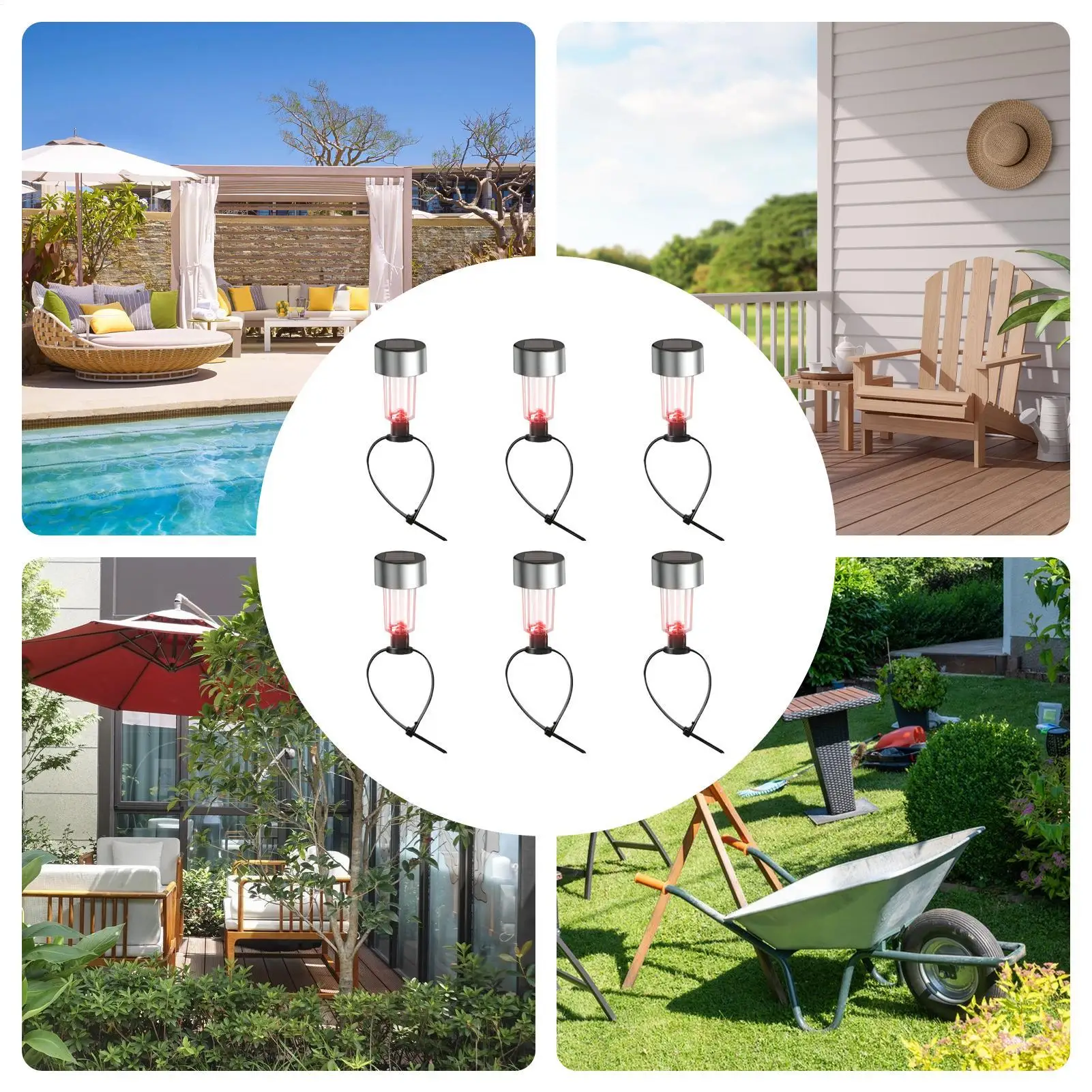 Fence Lights Solar Powered 6 Pieces Solar Deck Lights Colorful Weatherproof LED With Tie Lamp For Indoor Patio Poolside Garden